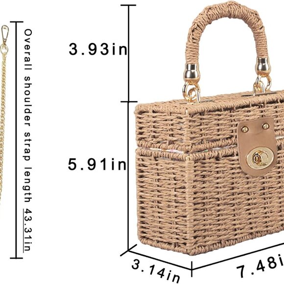 Summer Straw Purse Beach Shoulder Bags for Women Cute Wicker Woven Basket Tote B - Picture 6 of 7